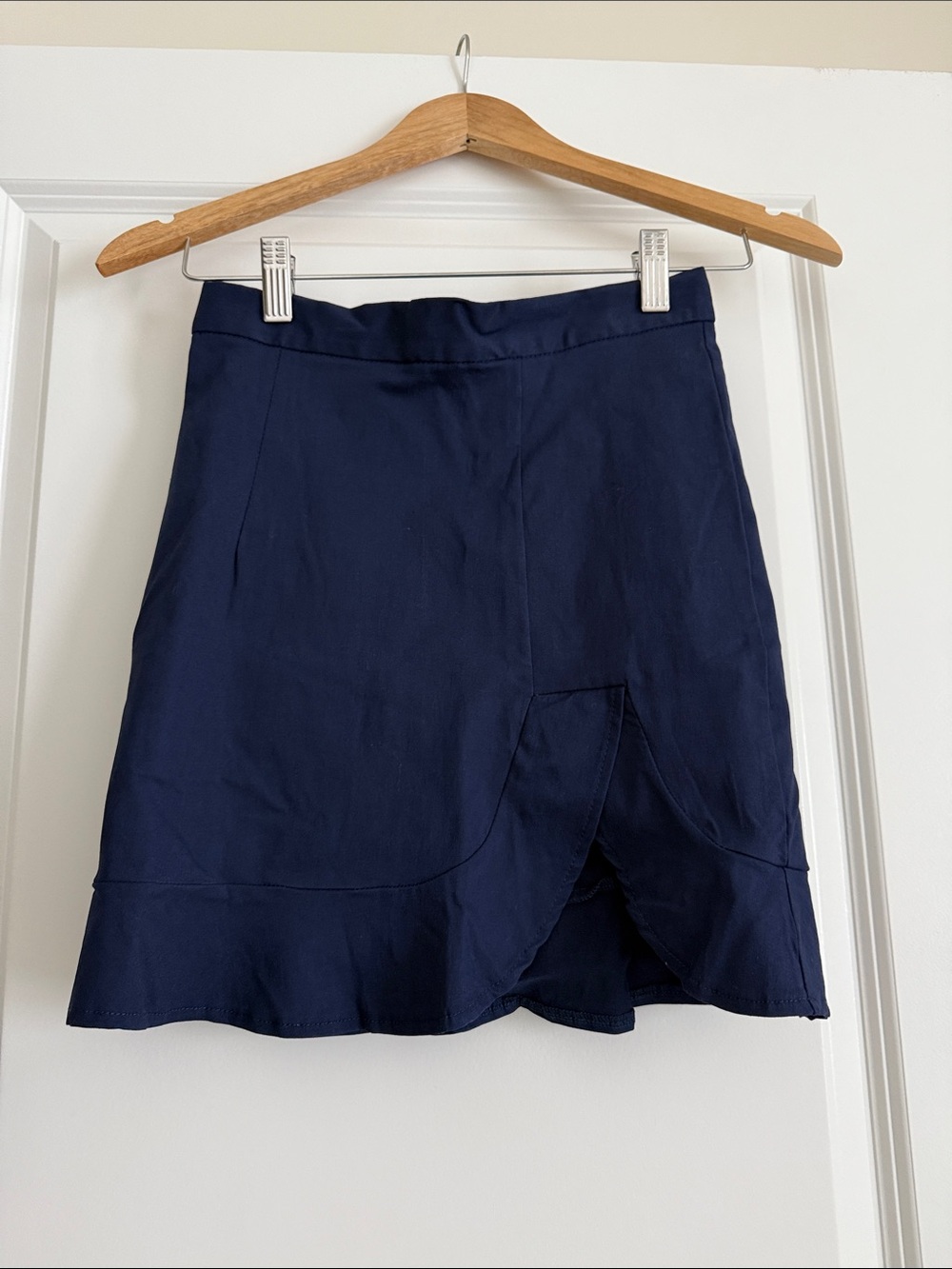 Women's Navy Mini Skirt with Curved Front Hem
